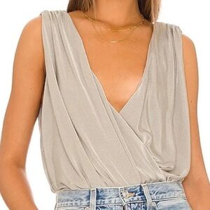 Free People Night Owl Thong Bodysuit Oxide Green